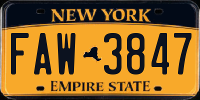 NY license plate FAW3847
