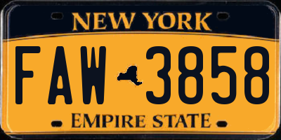 NY license plate FAW3858