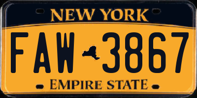 NY license plate FAW3867