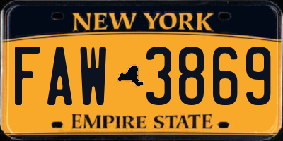 NY license plate FAW3869