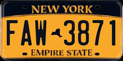 NY license plate FAW3871