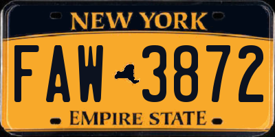 NY license plate FAW3872