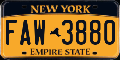 NY license plate FAW3880