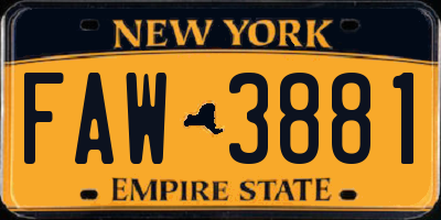 NY license plate FAW3881