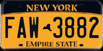 NY license plate FAW3882