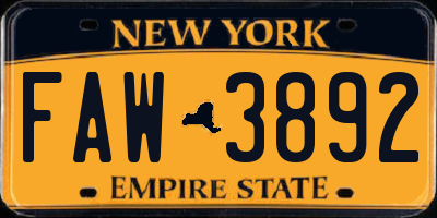 NY license plate FAW3892