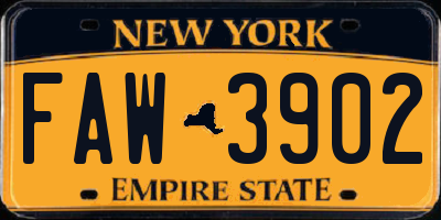NY license plate FAW3902