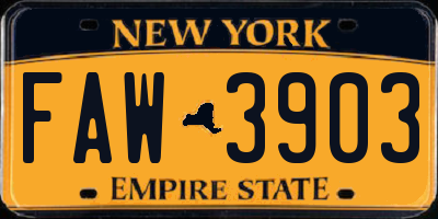 NY license plate FAW3903