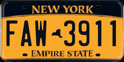 NY license plate FAW3911