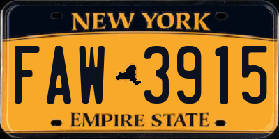 NY license plate FAW3915