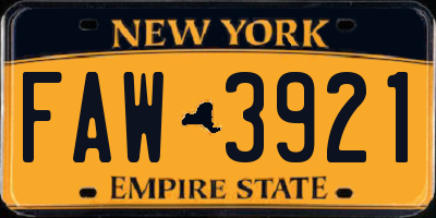 NY license plate FAW3921