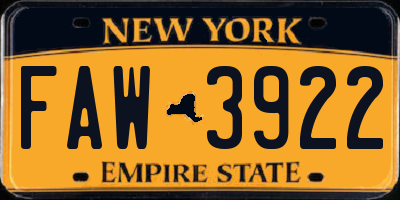 NY license plate FAW3922