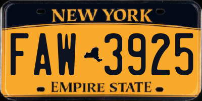 NY license plate FAW3925