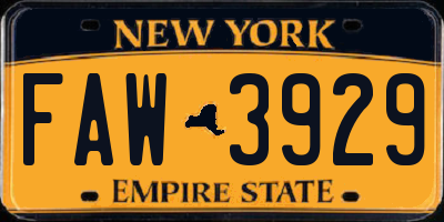 NY license plate FAW3929