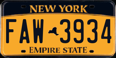NY license plate FAW3934