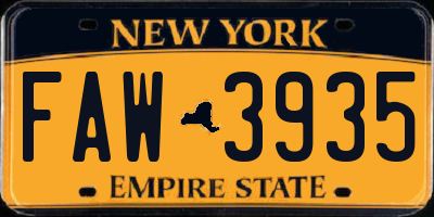NY license plate FAW3935