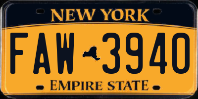 NY license plate FAW3940
