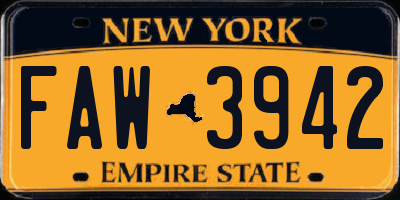 NY license plate FAW3942