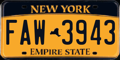 NY license plate FAW3943