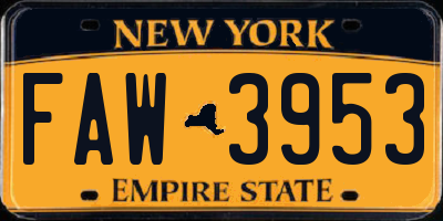 NY license plate FAW3953