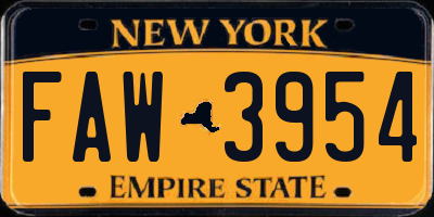 NY license plate FAW3954
