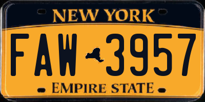 NY license plate FAW3957