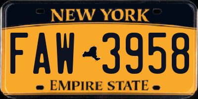 NY license plate FAW3958