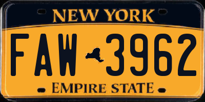 NY license plate FAW3962