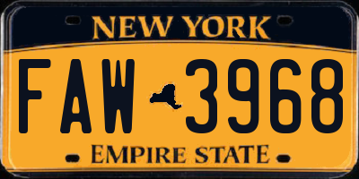 NY license plate FAW3968
