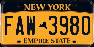 NY license plate FAW3980