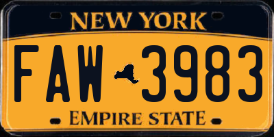 NY license plate FAW3983