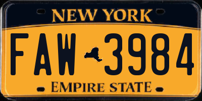 NY license plate FAW3984