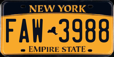 NY license plate FAW3988