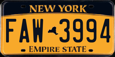 NY license plate FAW3994