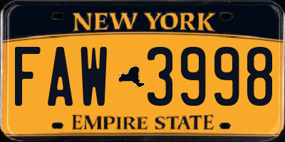 NY license plate FAW3998