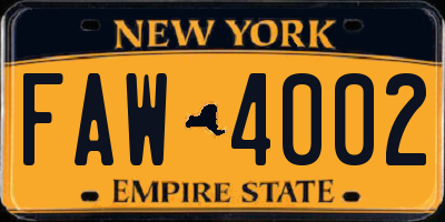 NY license plate FAW4002