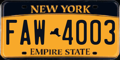 NY license plate FAW4003