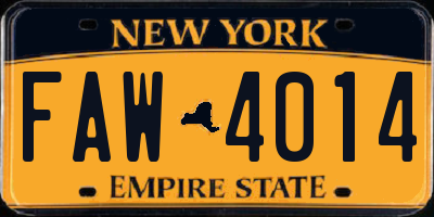 NY license plate FAW4014