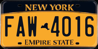 NY license plate FAW4016