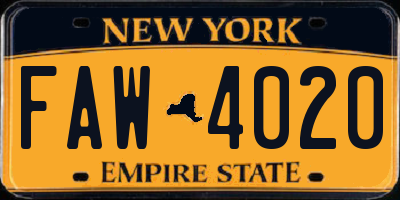 NY license plate FAW4020
