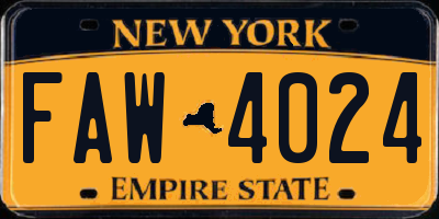NY license plate FAW4024
