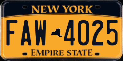 NY license plate FAW4025