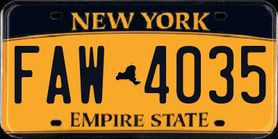 NY license plate FAW4035