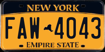 NY license plate FAW4043