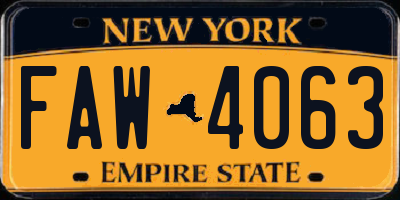 NY license plate FAW4063