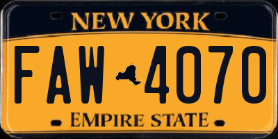 NY license plate FAW4070