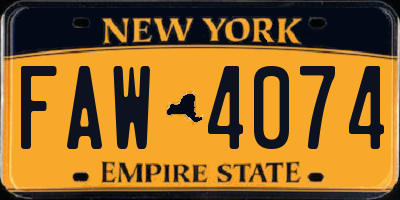 NY license plate FAW4074
