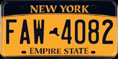 NY license plate FAW4082
