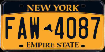 NY license plate FAW4087
