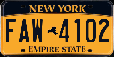 NY license plate FAW4102
